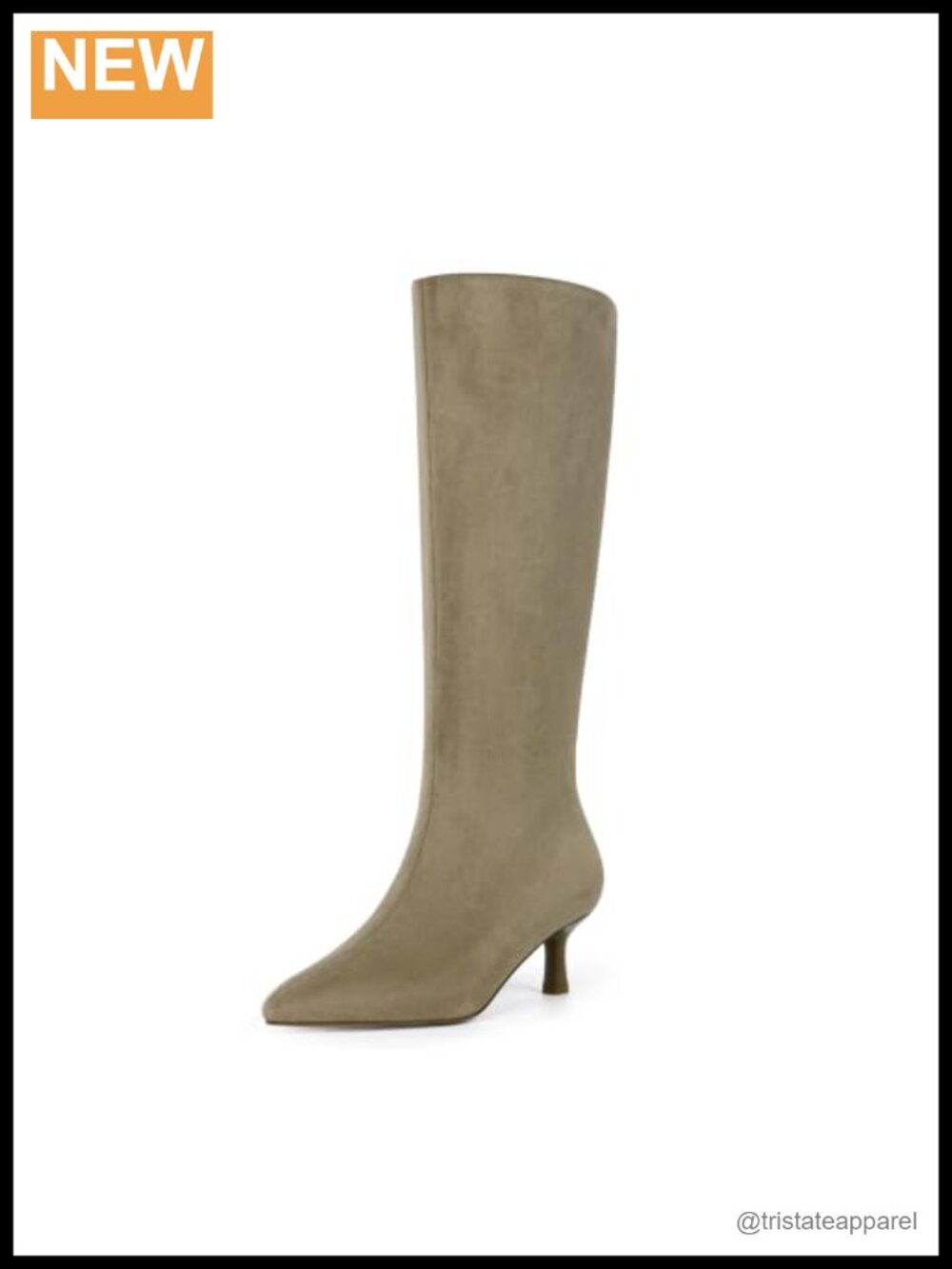 Knee High Boots Women Side Zipper Kitten Heels Pointed Toe Faux Suede Faux